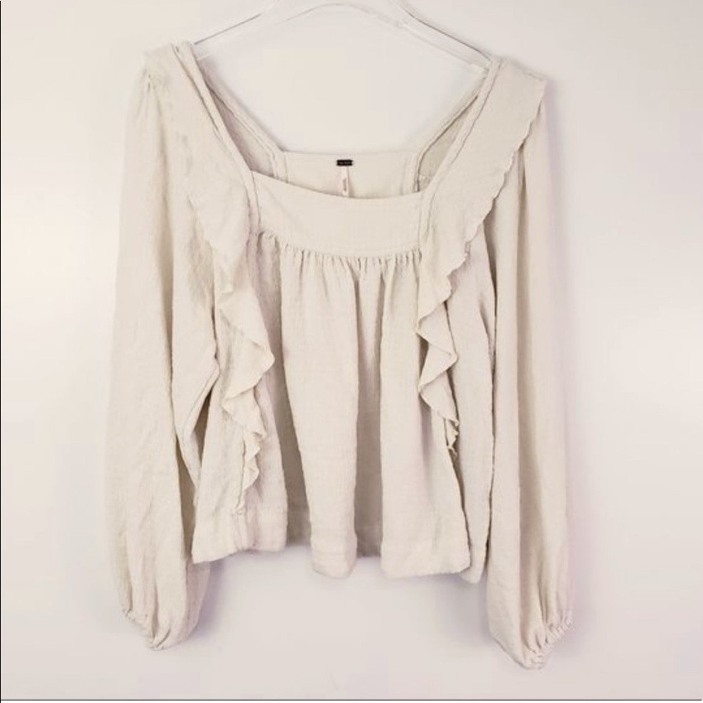 Free People Square Neck Ruffle Front Long Sleeve
